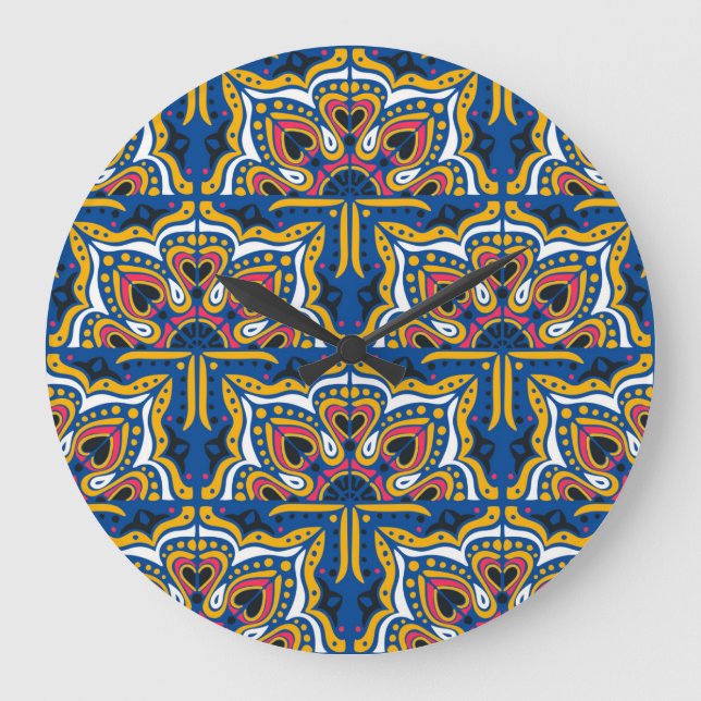 Talavera Indian Mosaik: Keramik Nahtlos. Große Wanduhr (Vorderseite)