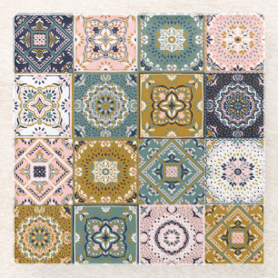 Talavera Indian: Patchwork, ethnisches Mosaik. Glasuntersetzer