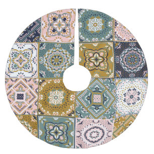 Talavera Indian: Patchwork, ethnisches Mosaik. Polyester Weihnachtsbaumdecke