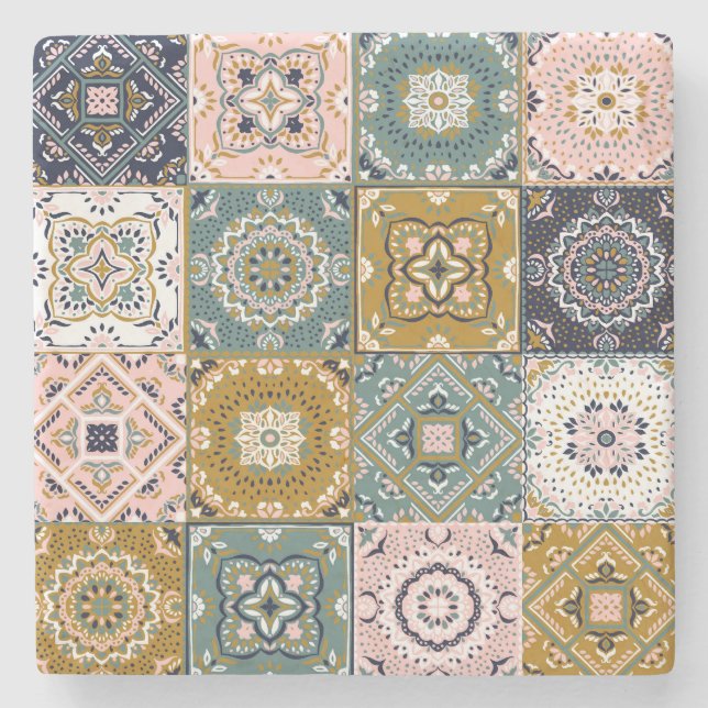 Talavera Indian: Patchwork, ethnisches Mosaik. Steinuntersetzer (Vorderseite)