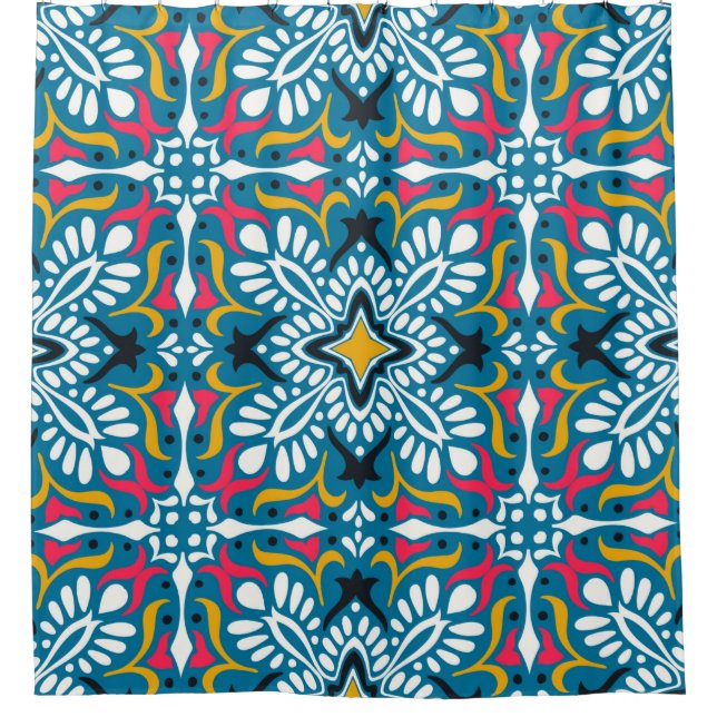 Talavera-Muster. Indisches Flickwerk. Azulejos por Duschvorhang (Vorderseite)