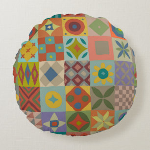 Talavera-Muster. Indisches Flickwerk. Türkischer N Rundes Kissen