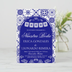 Talavera Navy Blau Papel Picado Spanische Hochzeit Einladung