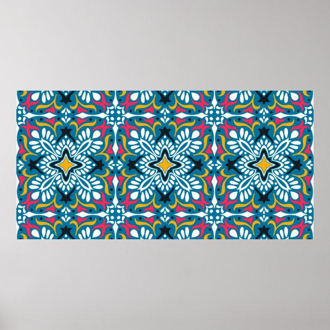 Talavera pattern. Indian patchwork. Azulejos portu Poster (Vorne)