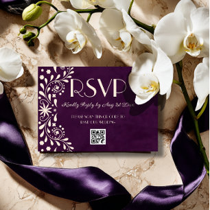 Talavera-Pflaume-Blumen-Hochzeits-QR-Code RSVP Karte
