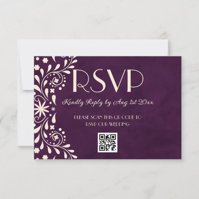 Talavera Plum Floral Wedding QR code RSVP Karte (Vorderseite)