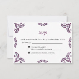 Talavera Purple Floral Minimalist Spanish Wedding RSVP Karte