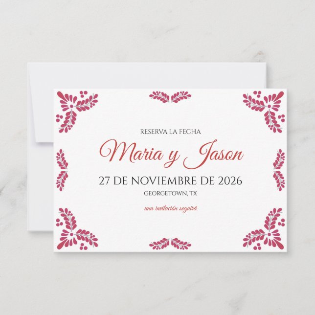 Talavera Red Floral Minimalist Spanish Wedding Save The Date (Vorderseite)