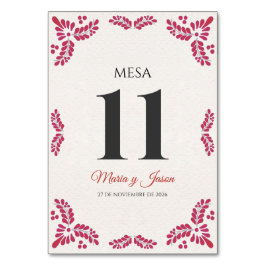 Talavera Red Floral Minimalist Spanish Wedding Tischnummer