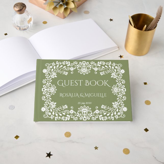 Talavera sage green Mexican wedding Gästebuch (Vorderseite Offen)