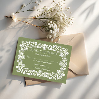Talavera sage green Mexican wedding RSVP Karte