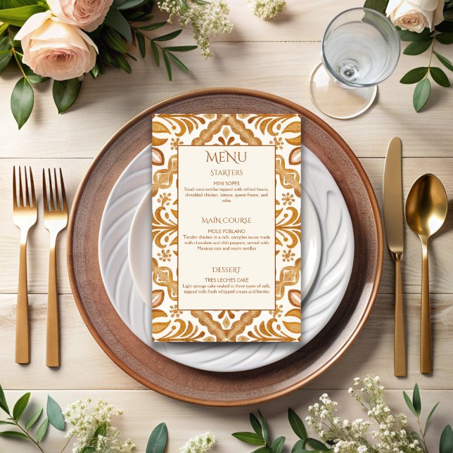 Talavera terracotta menu vintage mexicain mariage (Talavera terracotta tiles vintage Mexican wedding menu personalized wedding reception table decor)