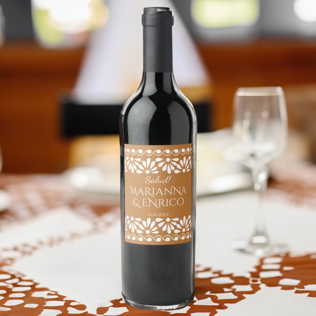 Talavera terracotta Mexican fiesta mit Monogramm Weinetikett (Talavera terracotta Mexican fiesta monogrammed Wine Labels personalized wine labels)