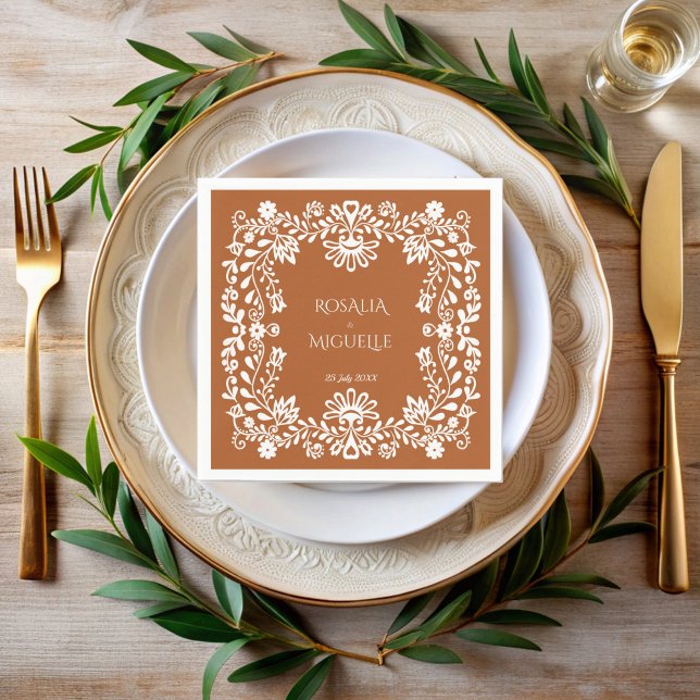 Talavera terracotta Mexikanische Hochzeit mit Mono Serviette (Talavera terracotta Mexican wedding monogrammed printed Napkins personalized talavera table decor )