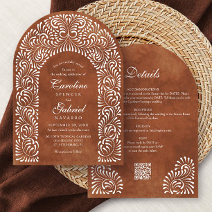 Talavera Terrakotta Fiesta QR-Code Hochzeit Einladung