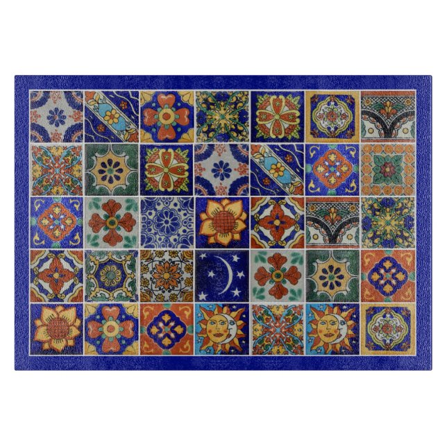 Talavera Tile Image Southwest Style Glass Schneidebrett (Vorderseite)
