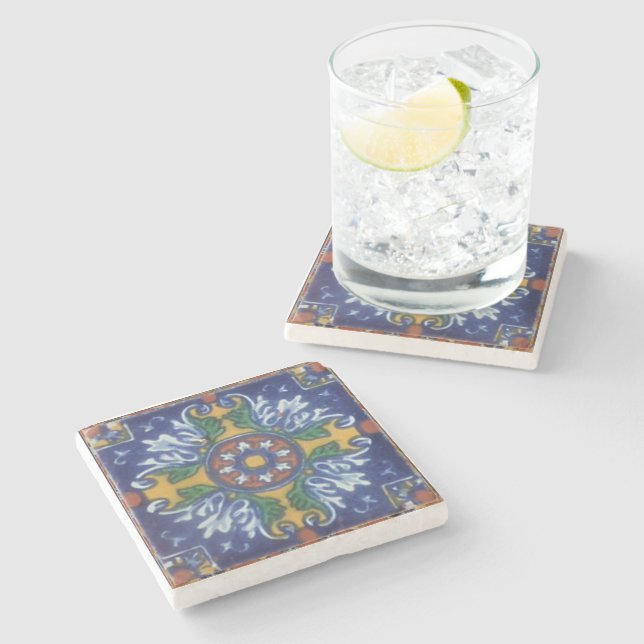 Talavera Tile Style Stone Untersetzer (Seitenansicht)