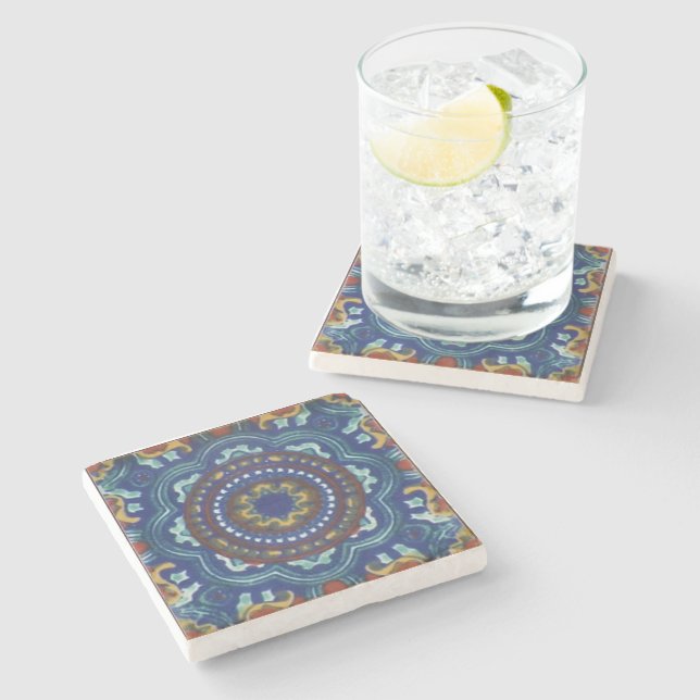 Talavera Tile Style Stone Untersetzer (Seitenansicht)