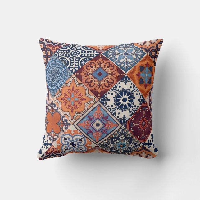 Talavera Tles Orange Sky Navy Blue Burgundy Red  Kissen (Rückseite)