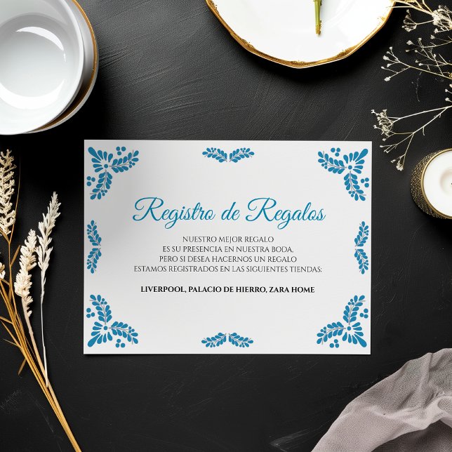 Talavera Turquoise Minimalist Spanish Wedding Begleitkarte (Talavera Turquoise Minimalist Spanish Wedding Enclosure Card)