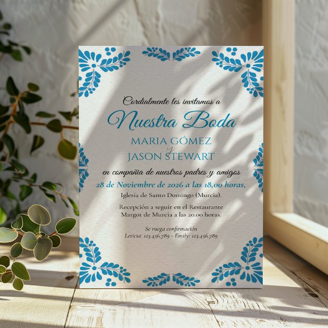 Talavera Turquoise Minimalist Spanish Wedding Einladung (Talavera Turquoise Minimalist Spanish Wedding Invitation)