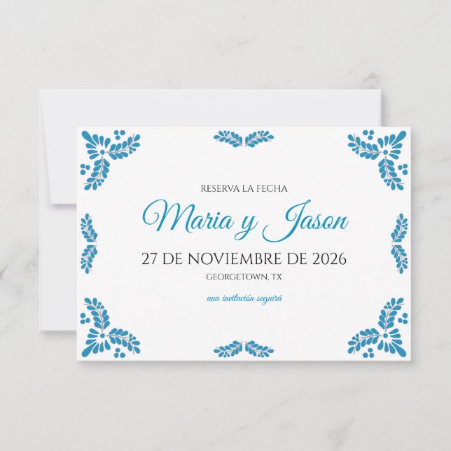 Talavera Turquoise Minimalist Spanish Wedding Save The Date (Vorderseite)