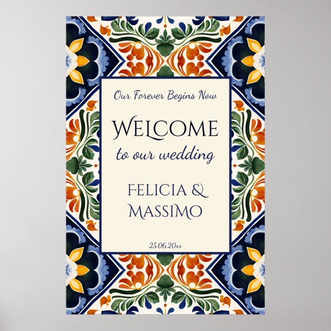 Talavera vintage Mexican wedding welcome sign Poster (Vorne)