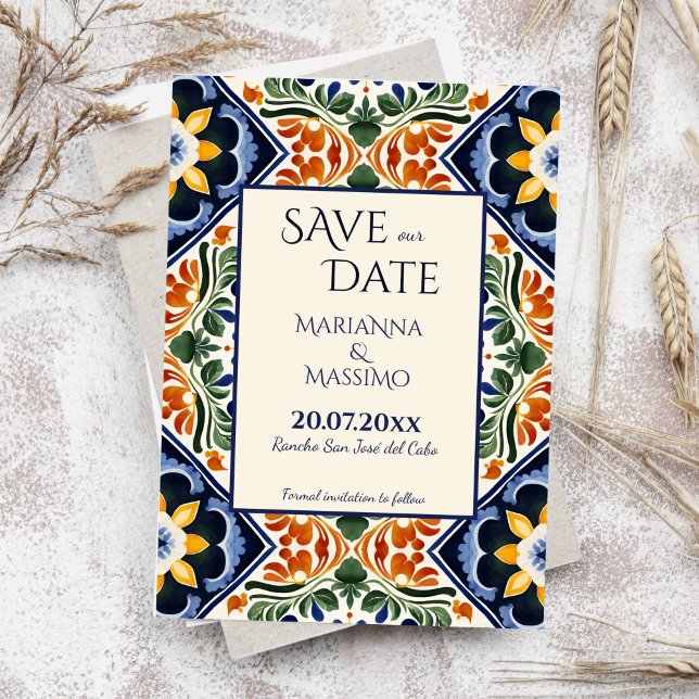 Talavera Vintage mexikanische Hochzeit Save The Date (Talavera vintage Mexican hacienda wedding Save The Date invitations template instant download)