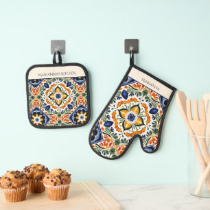 Talavera Vintage mexikanische Weihnachtsgeschenke Ofenhandschuh & Topflappen-Set