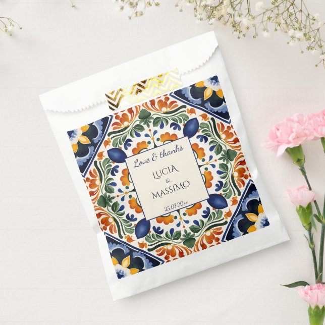 Talavera Vintages mexikanisches Hochzeitsmonogramm Geschenktütchen (Versiegelt)