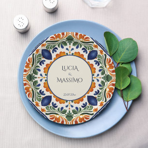 Talavera Vintages mexikanisches Hochzeitsmonogramm Pappteller