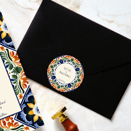 Talavera Vintages mexikanisches Hochzeitsmonogramm Runder Aufkleber