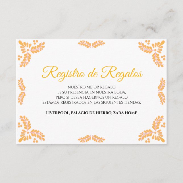 Talavera Yellow Floral Minimalist Spanish Wedding Begleitkarte (Vorderseite)