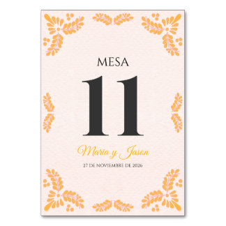 Talavera Yellow Floral Minimalist Spanish Wedding Tischnummer