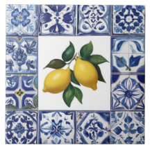 Talavera Zitronen - Blau-weiße Mittelmeer-Dekorati