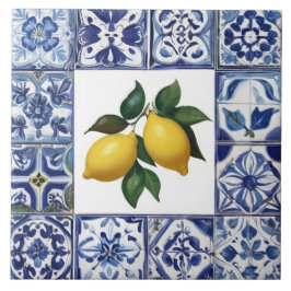 Talavera Zitronen - Blau-weiße Mittelmeer-Dekorati Fliese