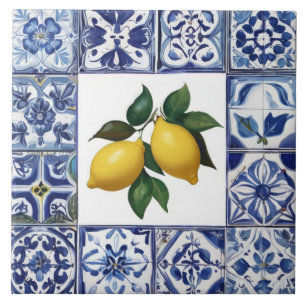 Talavera Zitronen - Blau-weiße Mittelmeer-Dekorati Fliese