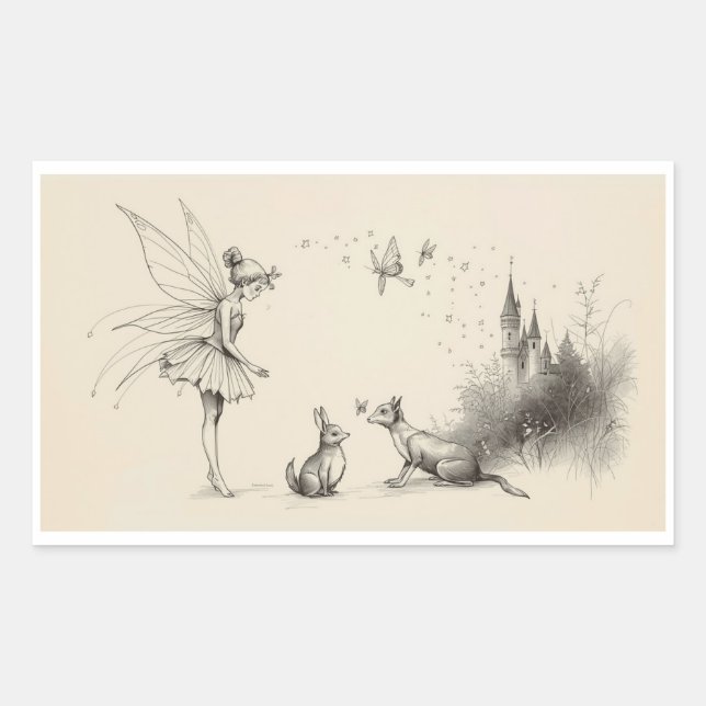 Tale–Themed Black and White Painting Images Rechteckiger Aufkleber (Vorderseite)