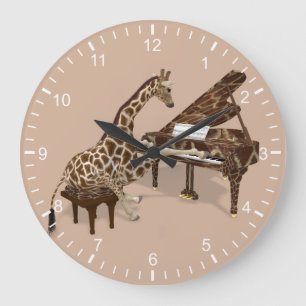 Talented Giraffe Plays Grand Piano Große Wanduhr