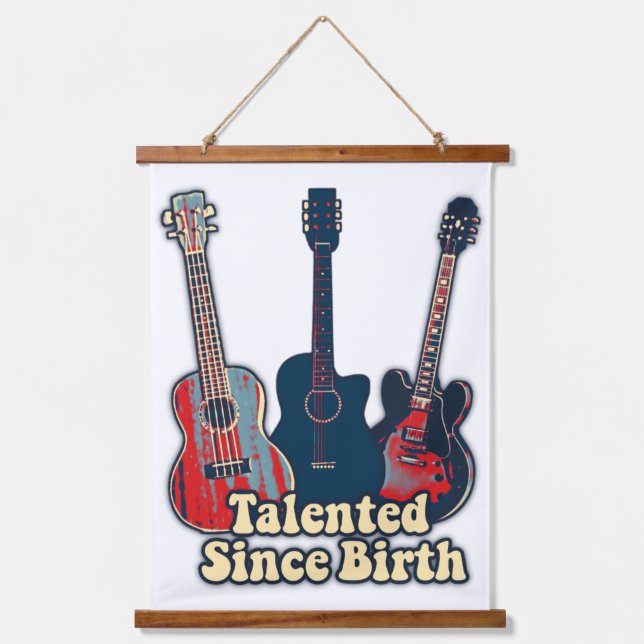 Talentiert seit der Geburt. Retro farbige Gitarren Wandteppich Mit Holzrahmen (Vorderseite)