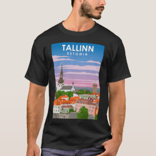 Talinn Estland Vintag Minimal Retro Travel Poster T-Shirt