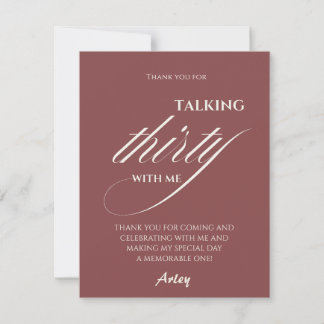 Talk thirty to me Minimalist 30th Birthday Party Dankeskarte