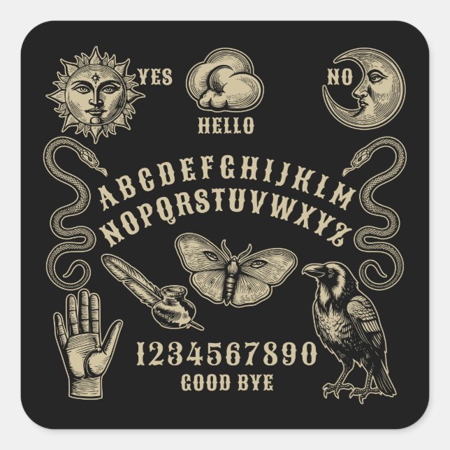 Talking Board Spirit Communication Quadratischer Aufkleber (Vorderseite)