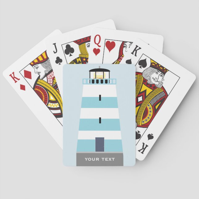 Tall Blue und White Lighthouse Personalisiert Spielkarten (Rückseite)