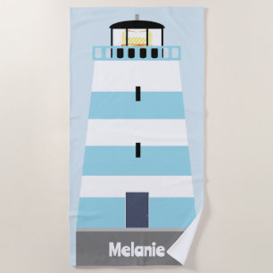 Tall Blue und White Lighthouse Personalisiert Strandtuch