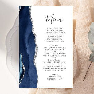 Tall Budget Agate Navy Blue Silver Wedding Menü