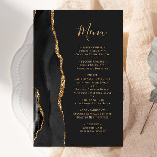 Tall Budget Black Gold Agate Dark Wedding Menü