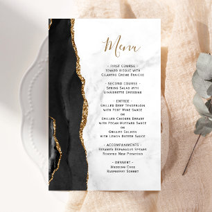 Tall Budget Black Gold Agate Marmor Wedding Menü