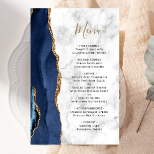 Tall Budget Navy Blue Agate Marble Wedding Menü