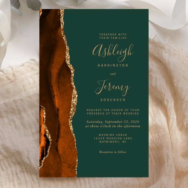 Tall Budget Rust Gold Green Wedding Einladung (Von Creator hochgeladen)
